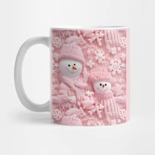 Funny Pink Snowmen Retro Chrismas Snowflakes Knitted Pattern Mug